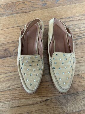 Beige Studded Slingback Loafers - Women